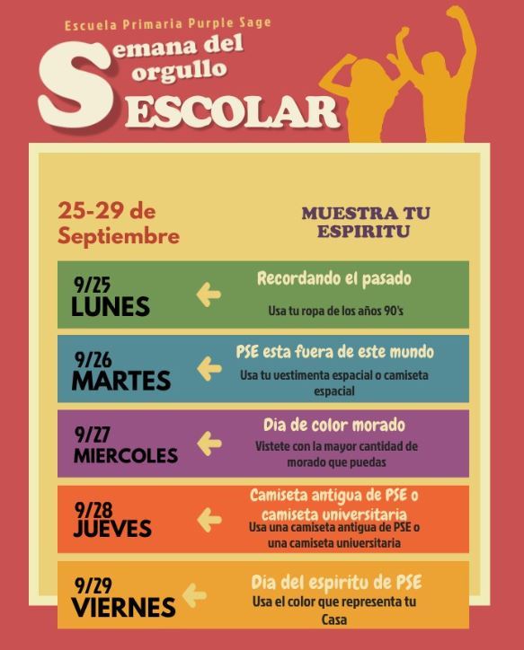  Semana del orgullo escolar 25-29 de Septiembre
